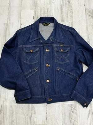 Chaqueta de Camionero Denim Wrangler Años 70 Sin Fallas Azul Oscuro Lavado De Colección Para Hombre Talla Med Foto 1 de 4