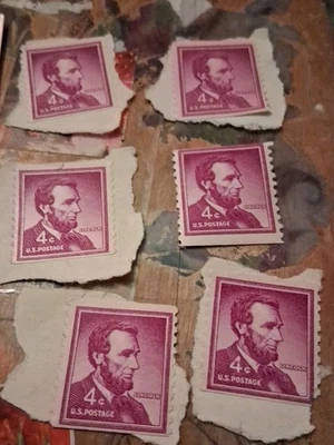Abraham Lincoln 1 Black 4 Cent Stamp 7 violet 4c Stamps no cancellation Rare - Image 1 of 4