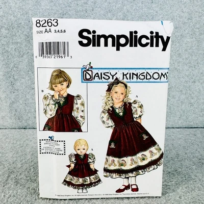 Simplicity 8263 Flared Dress Pinafore for 18" Doll and Childs 3 6 Sewing Pattern - Image 1 of 4