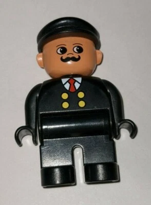 Lego Duplo Minifigura HOMBRE Sombrero Negro Mecánico MINIFIGURA TREN CONDUCTOR INGENIERO Foto 1 de 2