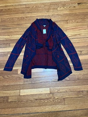 Cárdigan suéter Charlotte Russe para mujer frente abierto talla pequeña azul rojo azteca nuevo con etiquetas Foto 1 de 4