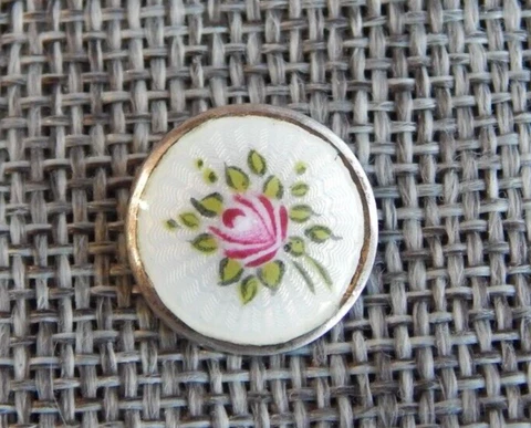 Antique Vtg  Enamel Button Sterling Silver Back Marked ~Apx: 9/16"~#1104-C Cover