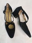 Vintage YSL Yves Saint Laurent Shoes Black Suede Low Heel Dorsay Strap 6.5 US 6