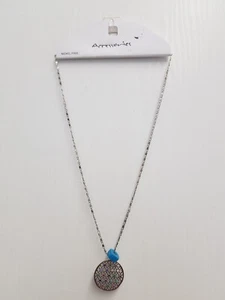 Silver Disk 2.5cm With Multicolored Stones Pendant And Knecklace Length 16inches - Picture 1 of 2