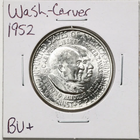 1952 50C Washington-Carver Commemorative Half Dollar in BU+ Condition #BH00158 Cover