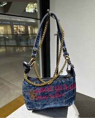 ZARA 全新女式绗缝牛仔单肩包 所有尺寸 蓝色 REF:6750/210 — 第 1/3 张图片