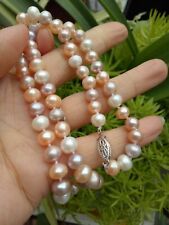 natural  AAA 8-7mm south sea white pink purple multicolor pearl necklace 18" 14k