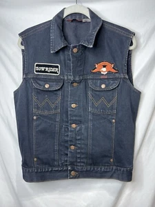 Vintage Wrangler Harley-Davidson Vest Womens Medium Black Denim Jean Motorcycle - Picture 1 of 9