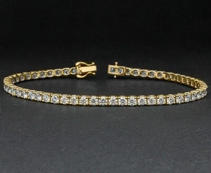 5Ct Round Cut Lab-Created Diamond Women's Tennis Bracelet 14K Yellow Gold Plated - Picture 1 of 5