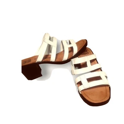 Callisto Of California WhIte Block Heel Mules Sandals Strappy Shoes Size 8  #505 - Imagem 1 de 4