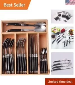 Laguiole By Stainless Steel Flatware Set. Black Color Handle, Wooden Storage ... - Picture 1 of 7