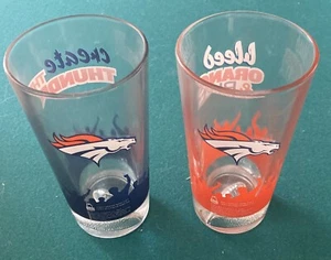 Denver Broncos NFL 16 oz Pint Beer Glasses Football Shaped Bottom 2012 Collector - Picture 1 of 5