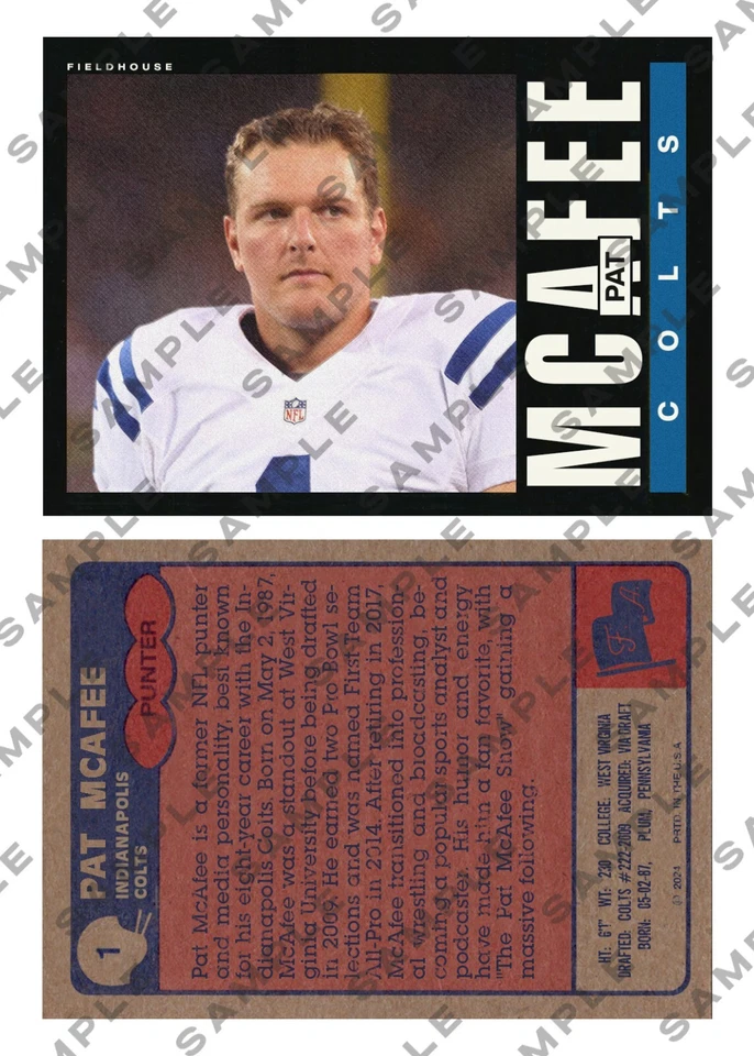 Cartão de futebol arte personalizado Pat McAfee 1985 Topps Design Indianapolis Colts - Imagem 1 de 1