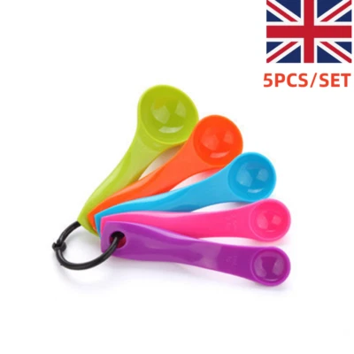 5PCS Multi Colours Plastic Measuring Spoon Set Kitchen Utensils Baking Set UK - Image 1 of 4