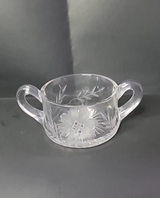 Manijas de azucarero de vidrio transparente Starburst Starburst de flores y hojas grabadas de colección Foto 1 de 4