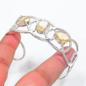 Lemon Quartz Gemstone 925 Sterling Silver Jewelry Adjustable Cuff Bracelet - Picture 1 of 1