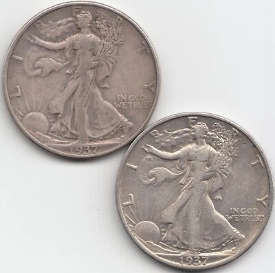 1937 VF-XF & 1937 S XF Walking Liberty Half Dollars, 2 coins - Image 1 of 2