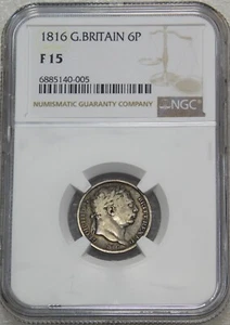 1816 Great Britain 6P Six Pence Silver Coin George III NGC F15 Just Graded #H998 - Picture 1 of 4