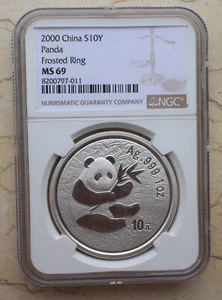 Moneda panda de plata NGC MS69 2000 China 1 oz - anillo esmerilado - Imagen 1 de 2