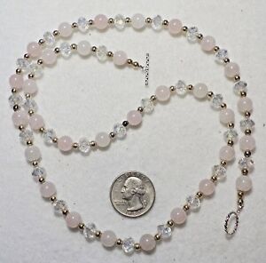 Gorgeous Pale Pink Morganite Necklace Rondelle Crystals & Sterling Beads 26.5"
