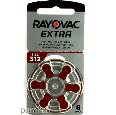 PR41 312   Brown  Hearing  aid batteries  zinc air  A312   x 6   Rayovac Extra - Image 1 of 2