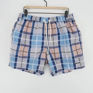 Barbour Swim Trunks Shorts Mens Large Blue Pink Plaid Mesh Lined Pockets - Picture 1 of 9