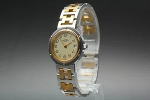 [Exc+5] Vintage HERMES Clipper 24mm Ivory Dial Date Gold Quartz Women's Watch - Picture 1 of 10