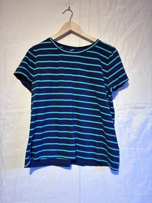 J.Crew Reimagined Girlfriend Tee Blue Green Stripe Cotton Short Sleeve XL - Image 1 of 4