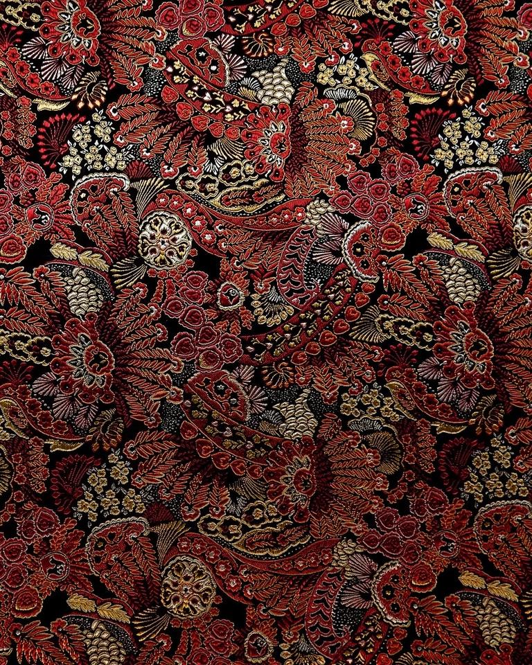 Gold Black Multicolor Floral Silk Brocade Fabric (30 in.) Sold By The Yard - Image 1 of 1