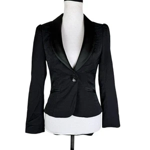 Kay Unger 2 Black Reptile Croc Print Satin Tailored Evening Blazer Jacket - Picture 1 of 14