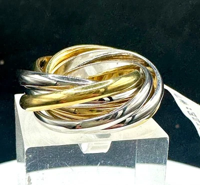 Two Tone Russian Wedding Band Gold Silver  No Stone Entwinned Moveable No Stone — 第 1/4 张图片