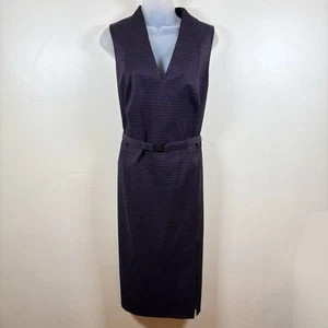Akris Punto Dress Size 14 Purple Jacquared Cotton Blend Back Zip Belted Career - Picture 1 of 11