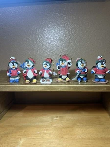 Set Of 6  Penguin Christmas Ornaments Resin 3” NEW Xmas Holiday Anthropomorphic - Picture 1 of 12