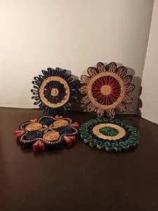Lote De 4 Remaches De Colección Paja Hot Pads Ratán Mimbre Boho (Multicolor) - Imagen 1 de 14