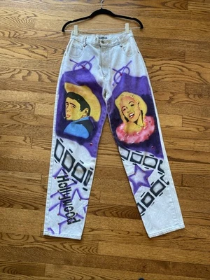 Jeans de mezclilla aerografiados vintage de los años 80 James Dean Marilyn Monroe Hollywood OOK Foto 1 de 4