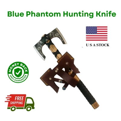 Faca de caça Blue Phantom lâmina fixa cabo de madeira | Bainha de couro | Presente para ele - Imagem 1 de 4