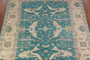 Hand Knotted Oushak Blue/Ivory Rug 100%Woolen Rug For Bedroom, Living Room - Picture 1 of 5