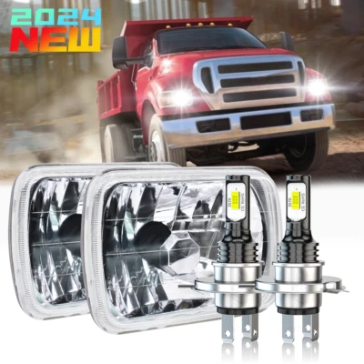 DOT Approved Pair 5x7 7x6 LED Headlights With H4 For Ford F650 F750 L9000 F 250 - Image 1 of 4
