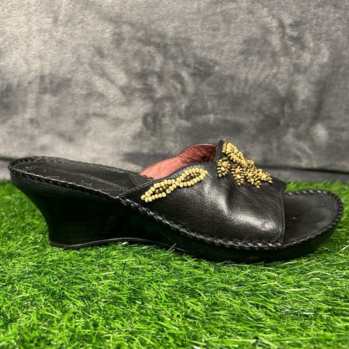 Sandali Clarks Artisan donna 8 M neri pelle zeppa floreale boho casual slip on