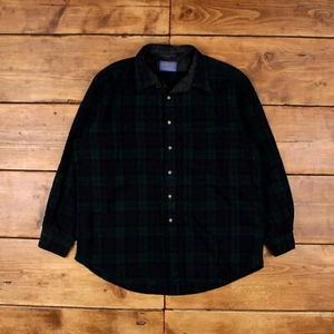 Camisa Vintage Pendleton Cuadros Botón XL Hecha en EE. UU. Reloj Negro Tartán Para Hombres Verde - Imagen 1 de 8