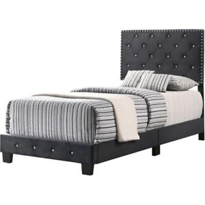 Maklaine Transitional Upholstered Velvet Twin Bed in Black Finish