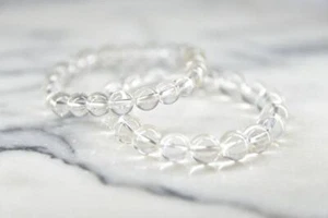 Clear Quartz Bracelet - 8mm, Rock Crystal, Quartz Gemstone Bracelet 8mm - Picture 1 of 3