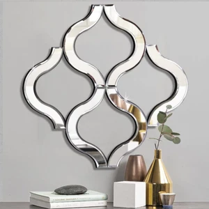 Arc-Shaped Decorative Wall Mirror Silver Color Exquisite Bevelled Gorgeous Glam - Picture 1 of 11