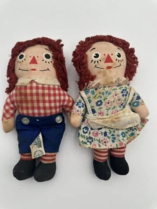 Vintage 70s Original Raggedy Ann & Raggedy Andy 7" Dolls Knickerbocker Tagged - Picture 1 of 8