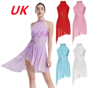 UK Women Applique Lyrical Dance Dress Irregular Flowy Skirt Contemporary Costume - Picture 1 of 44