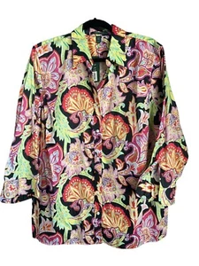 Lauren Ralph Lauren Damen 1X geblümtes Paisley Button-Down Hemd schwarz Bluse - Bild 1 von 4