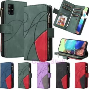 For Samsung A12 A22 A32 A52s A51 A71 Zipper Wallet Flip Leather Phone Case Cover - Picture 1 of 48