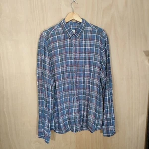 Massimo Dutti Mens Linen Shirt Size XXL Blue Check Long Sleeve - Picture 1 of 15