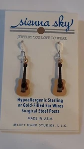 GUITAR Hypo-Allergenic Earrings, Sterling Silver Plated, by Sienna Sky - Picture 1 of 3