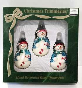 3 adornos de muñecos de nieve Bradford Glass recortadoras de Navidad coleccionables - Imagen 1 de 6